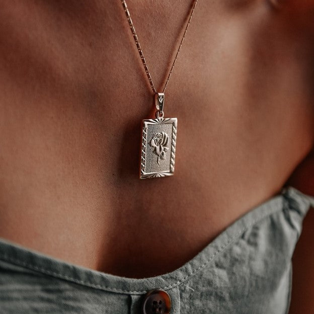 Rose Square Pendant Necklace